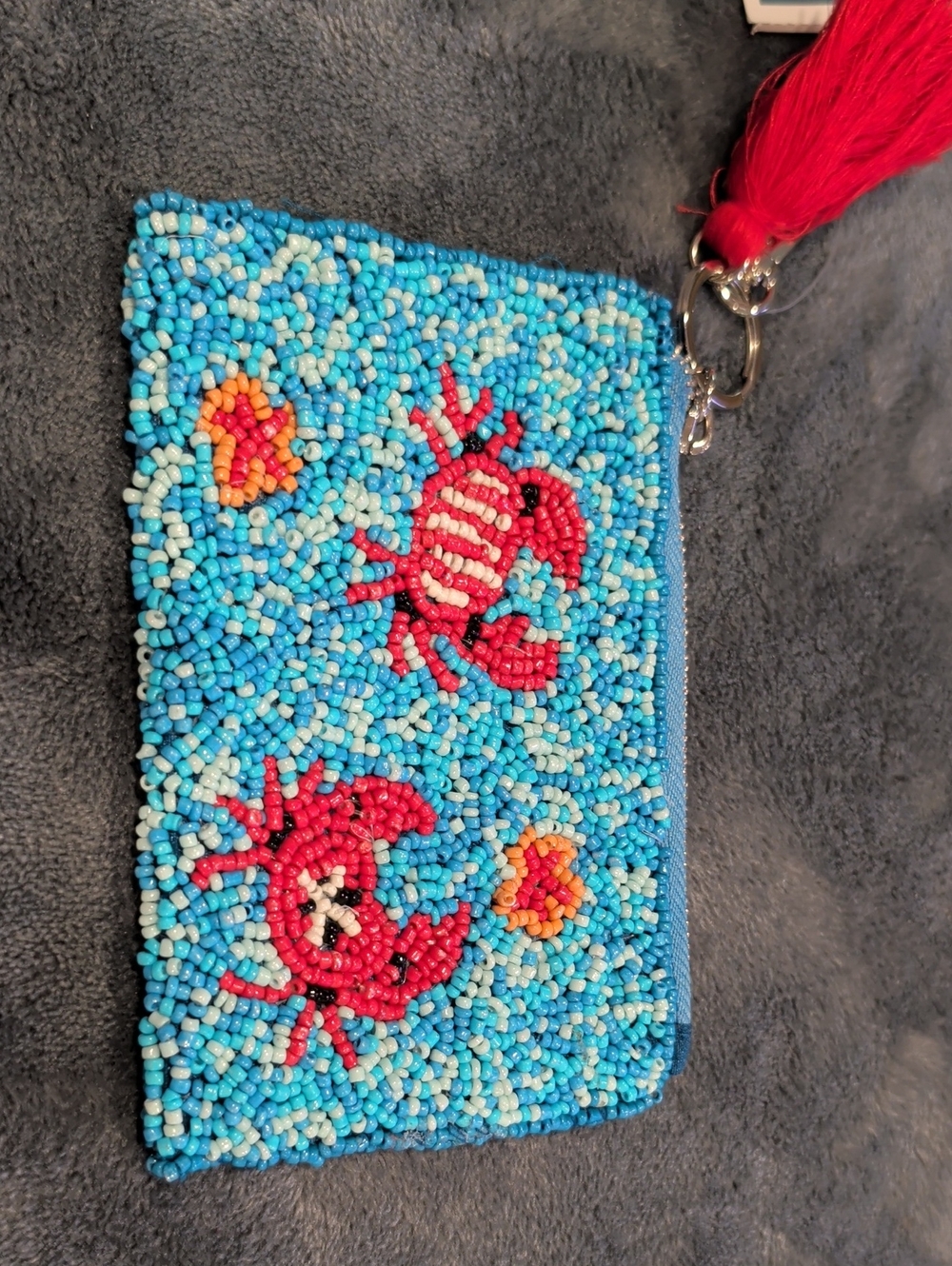 Beaded Crab Coin Purse - Blue & Red